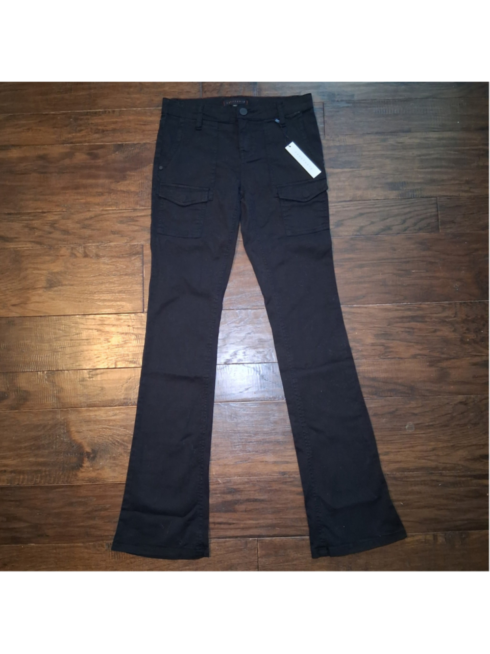 New Sanctuary Flare Cargo Pants Womens Size 25 Mid Rise Black Denim Jeans
